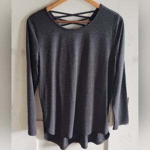 Papillon Women's Cut Out Long Sleeve Charcoal Grey Pullover Tunic Top | Size XL